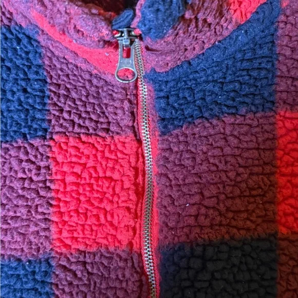 Old Navy Red and Black Plaid Fleece Pullover - Picture 6 of 7